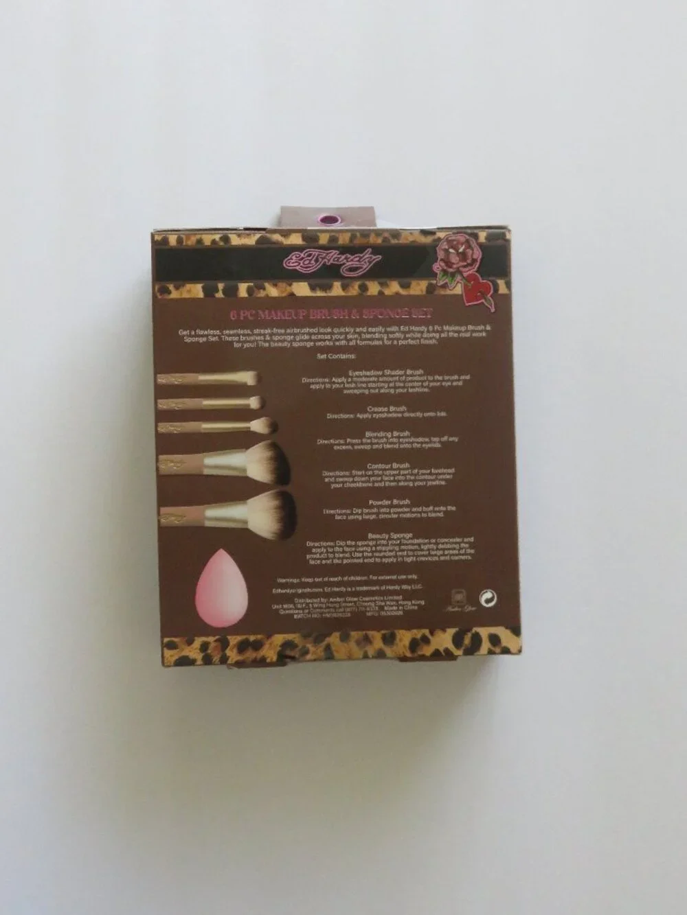 (#120) Ed Hardy 6pc Makeup Brush & Sponge Set